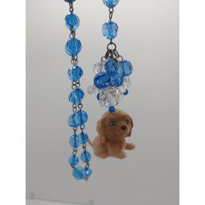 Pekingese Dog Rearview Mirror Car Charm Blue Gem Crystals Suncatcher Decoration